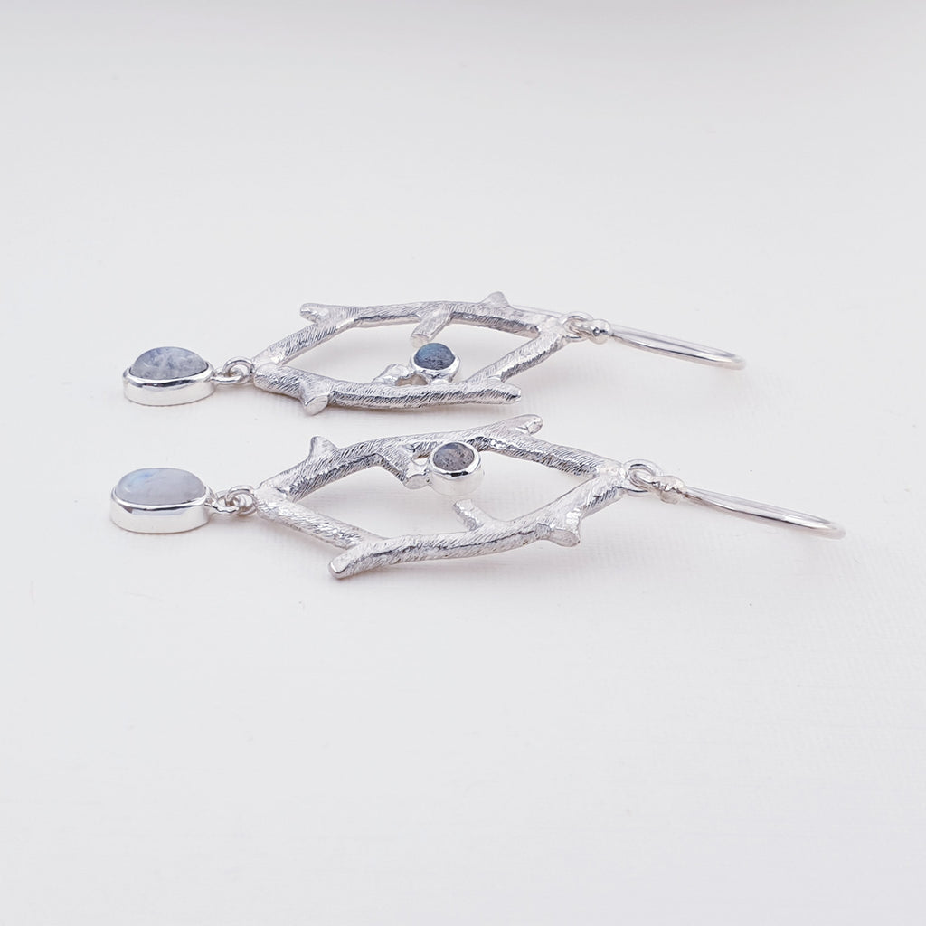 Moonstone Sterling Silver Branch Earrings