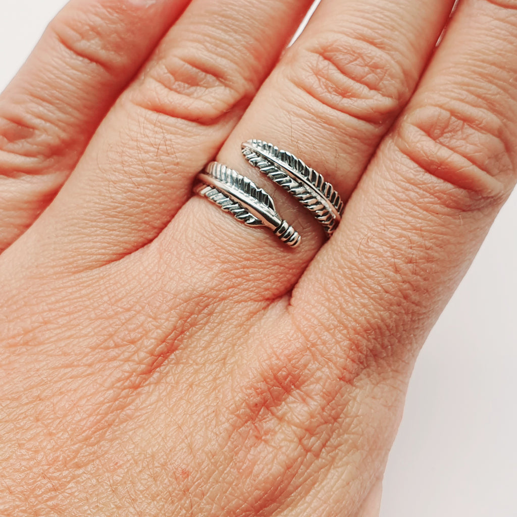 Sterling Silver Feather Adjustable Ring