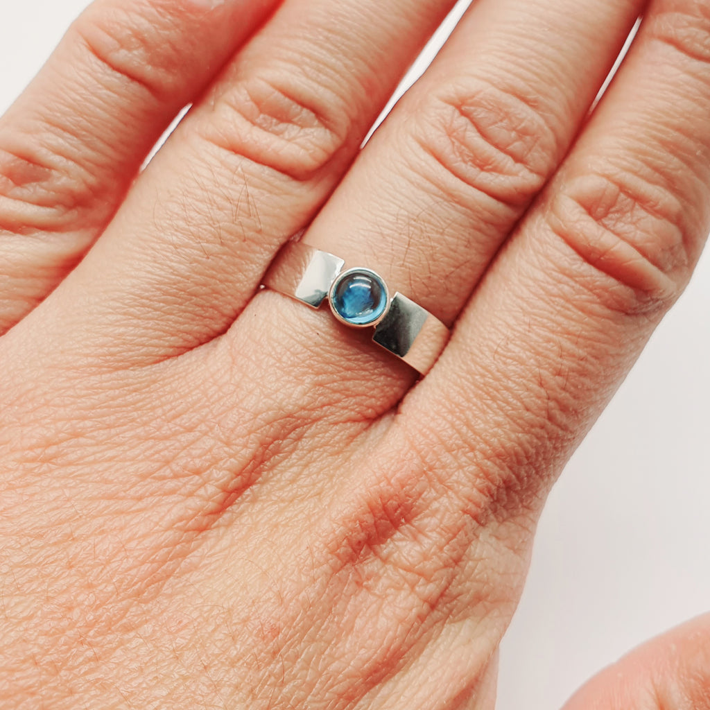 Blue Topaz Sterling Silver Simple Flat Band Ring - Cabochon