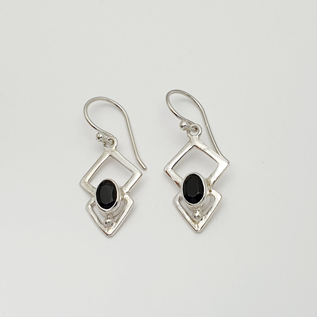 Onyx Sterling Silver Triangulum Earrings