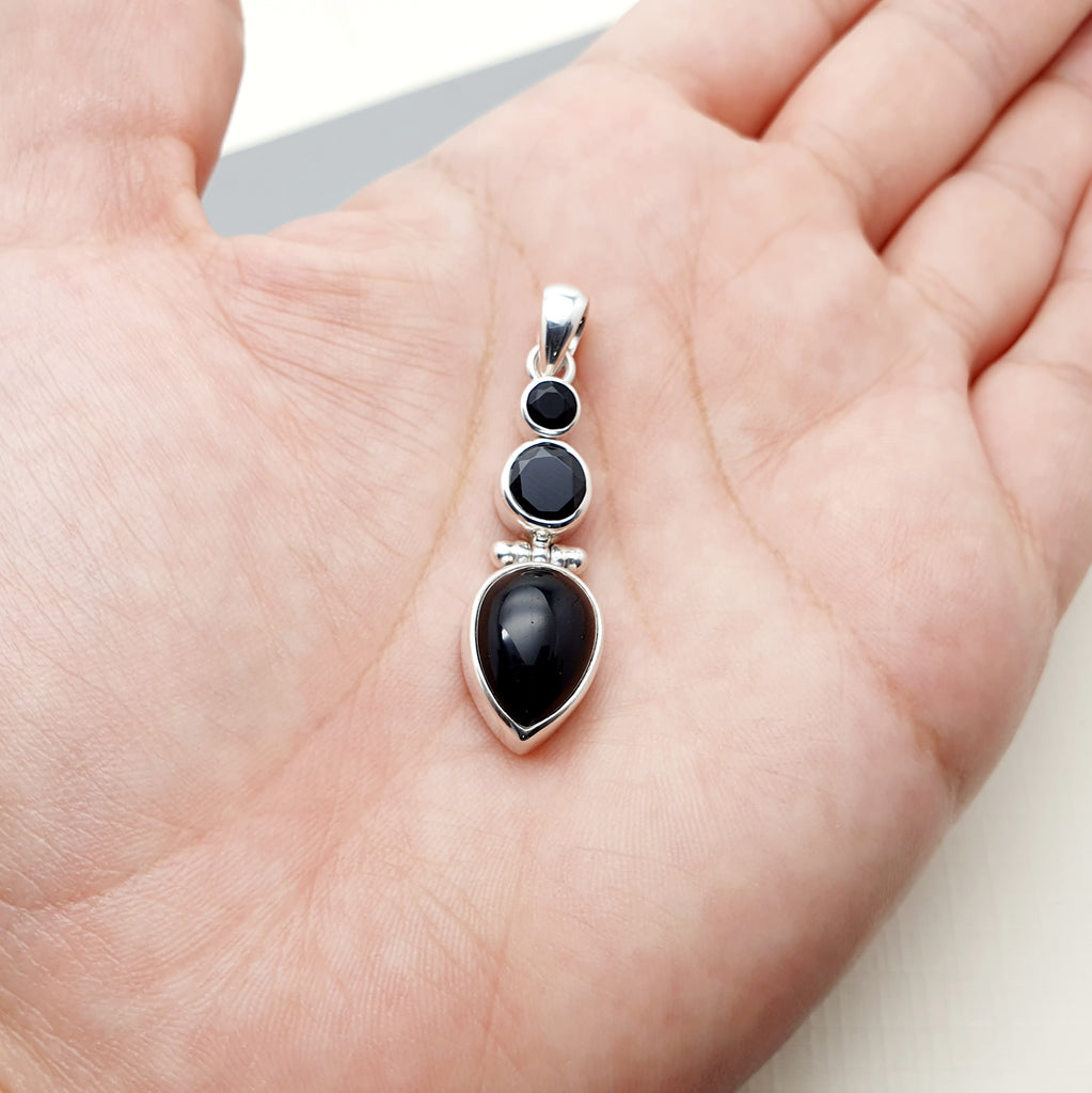Onyx Sterling Silver Trio Pendant