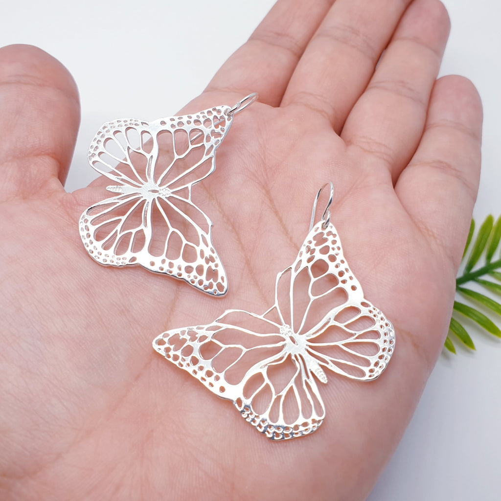 Sterling Silver Large Monarch Butterfly Earrings