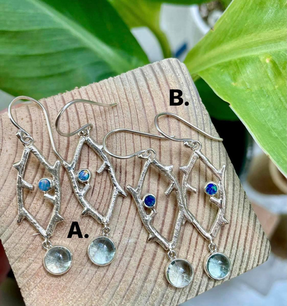 Blue Topaz and Opal Sterling Silver Branch Earrings