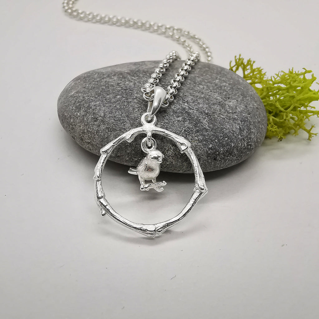 Sterling Silver Bird in Circle Pendant