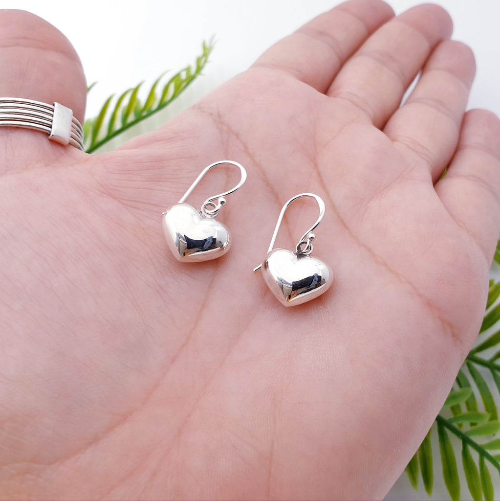 Sterling Silver 3D Heart Earrings
