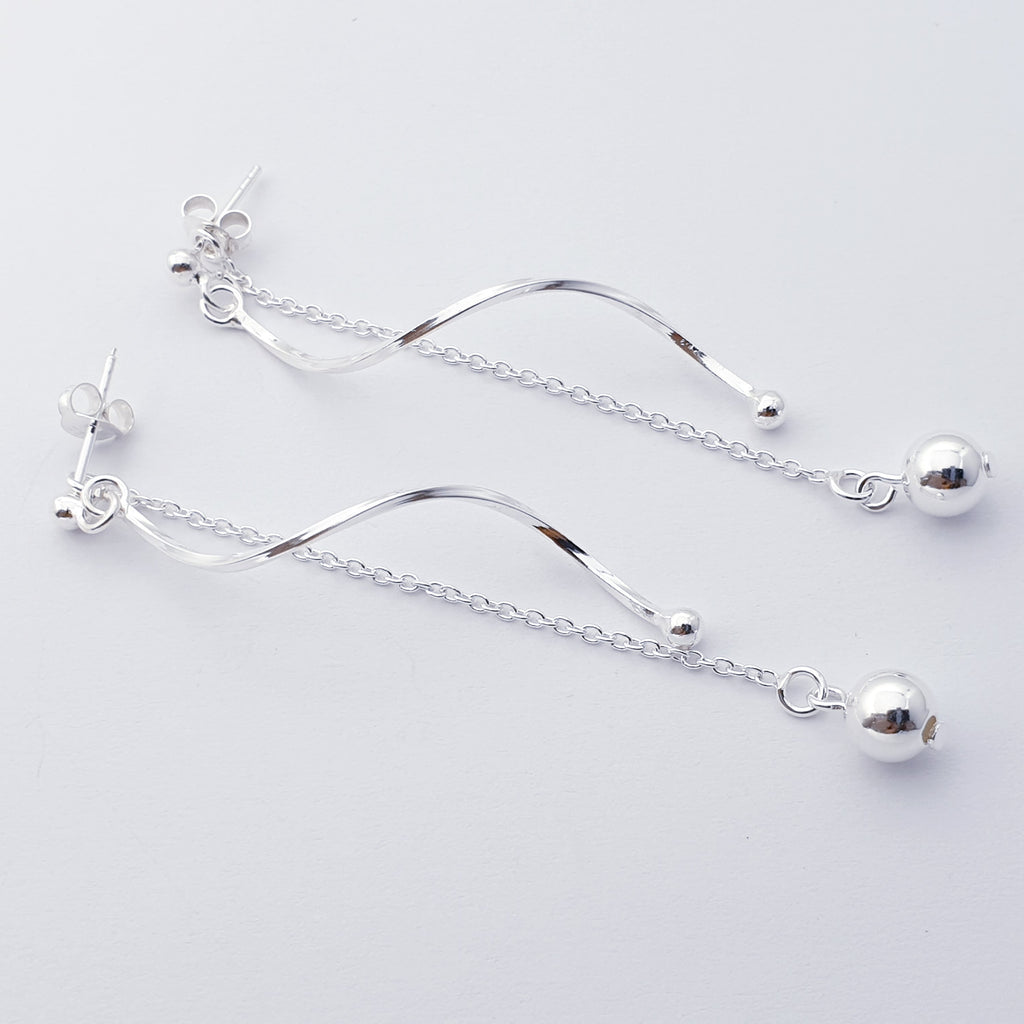 Sterling Silver Ball and Chain Two Way Earrings