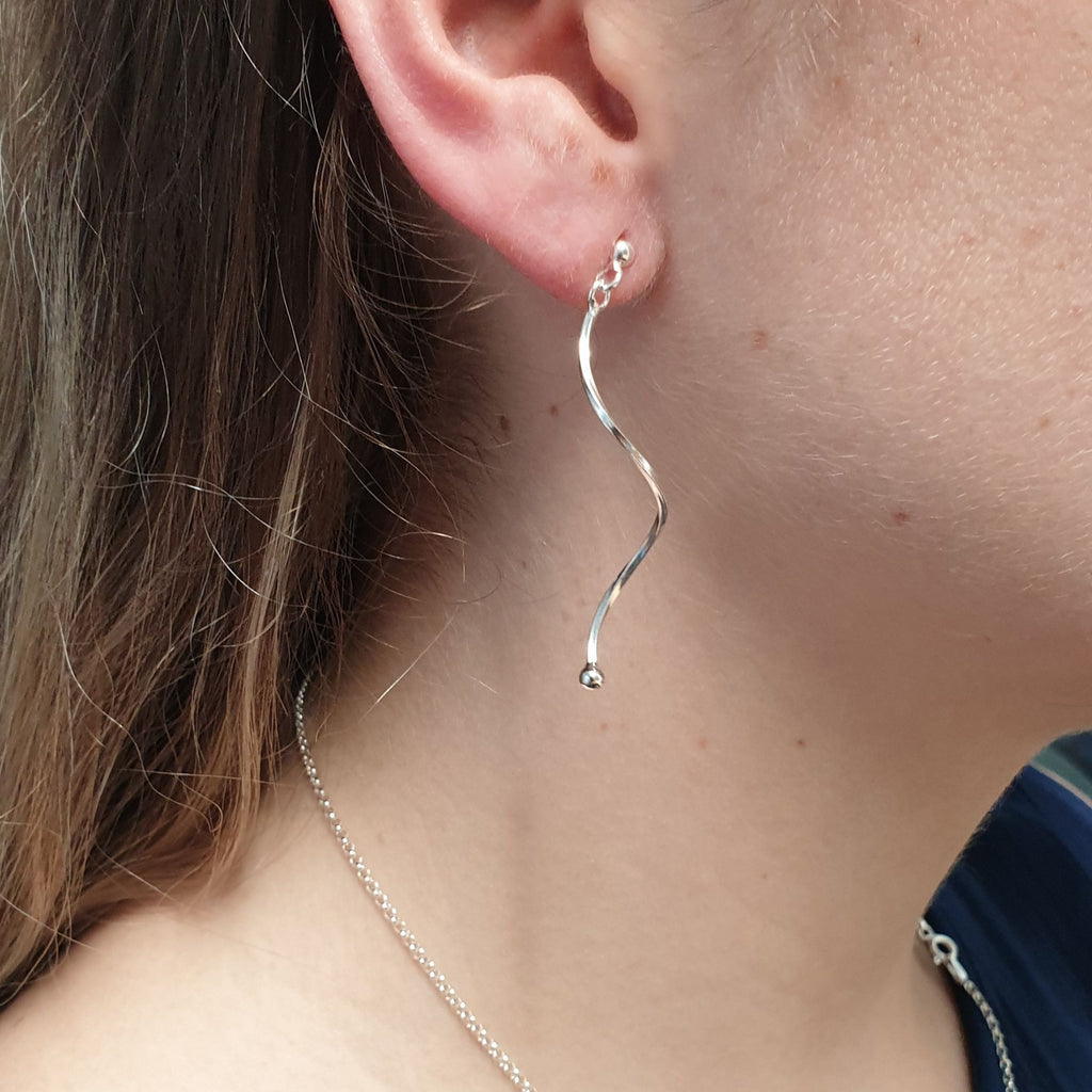 Sterling Silver Ball and Chain Two Way Earrings