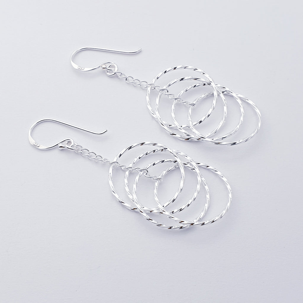 Sterling Silver Hammered Circles and Chain Earrings