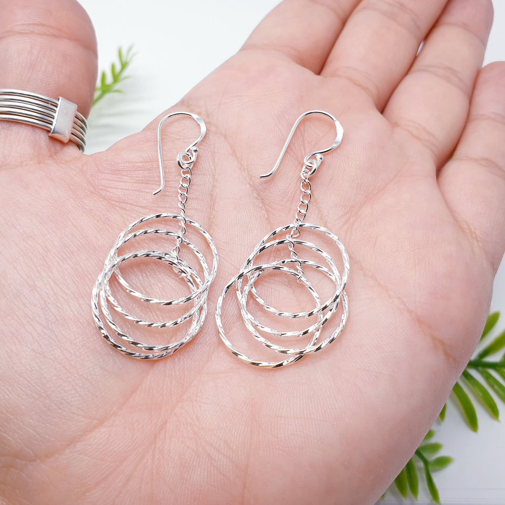 Sterling Silver Hammered Circles and Chain Earrings