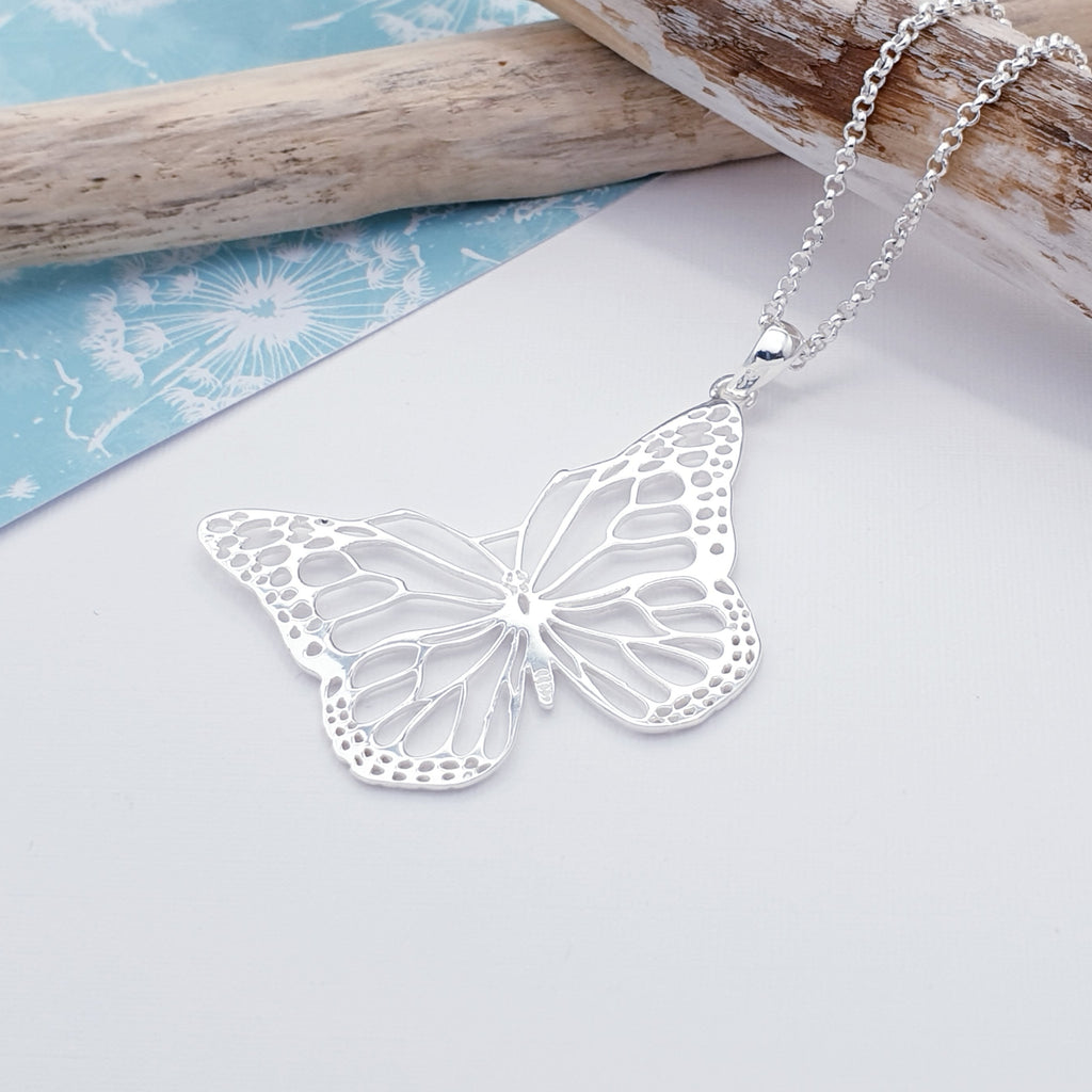 Sterling Silver Large Monarch Butterfly Pendant