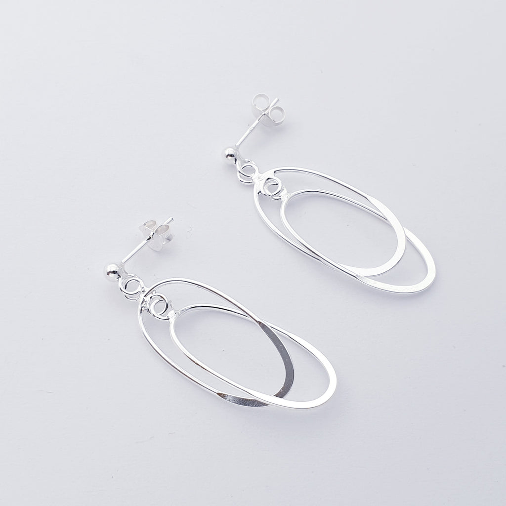 Sterling Silver Double Oval Stud Earrings
