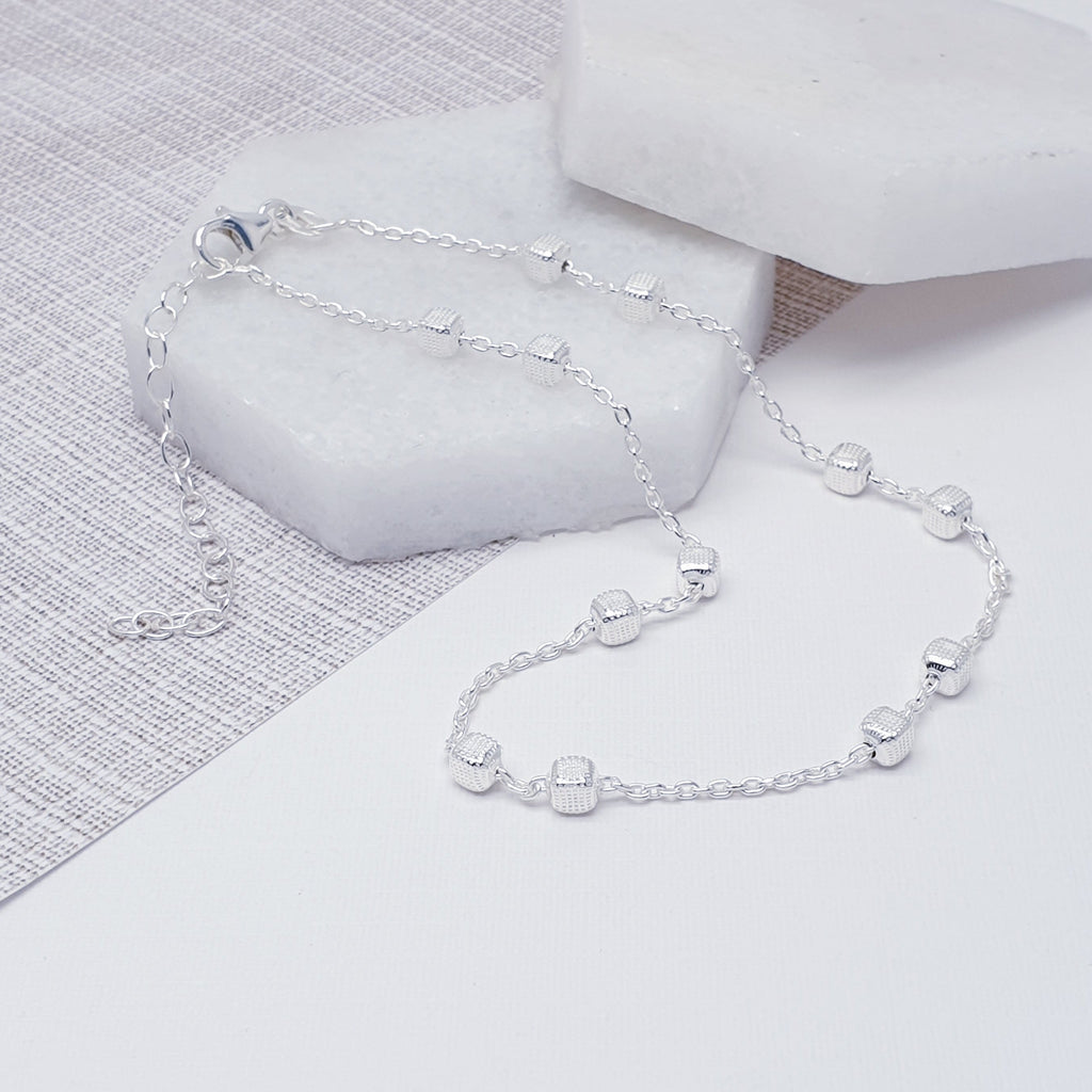 Sterling Silver Cube Anklet