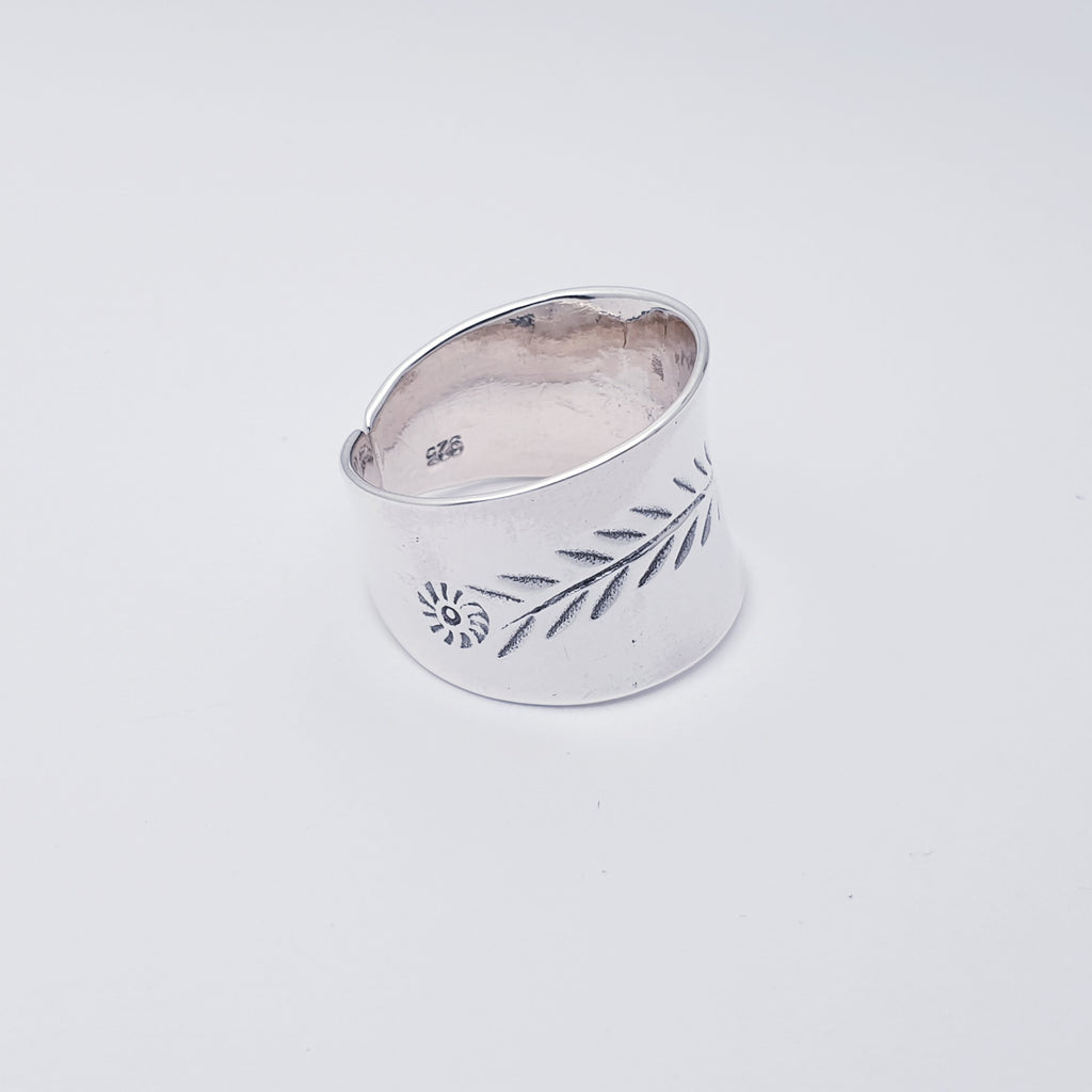 Sterling Silver Wide Band Nature Ring