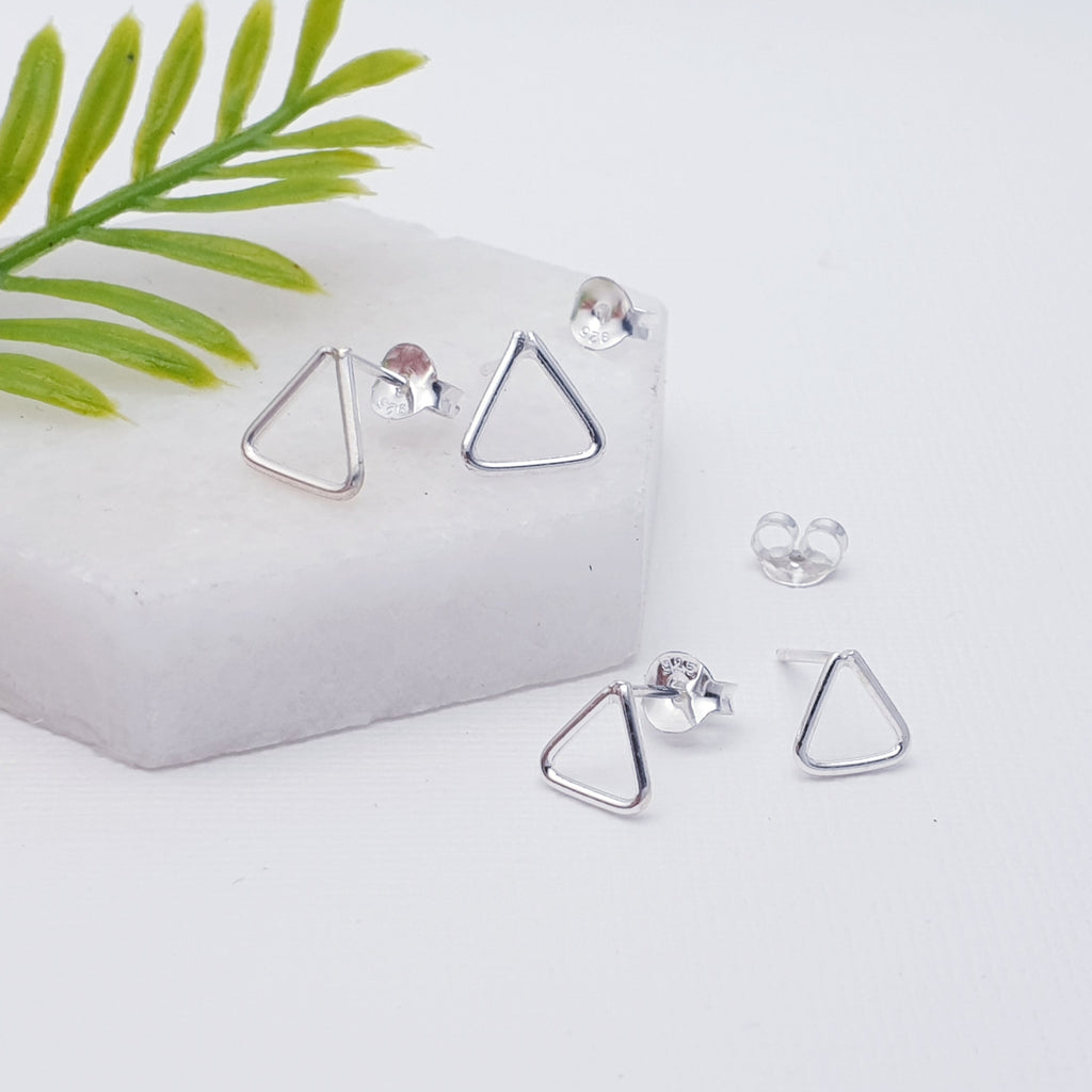 Sterling Silver Small or Medium Open Triangle Studs