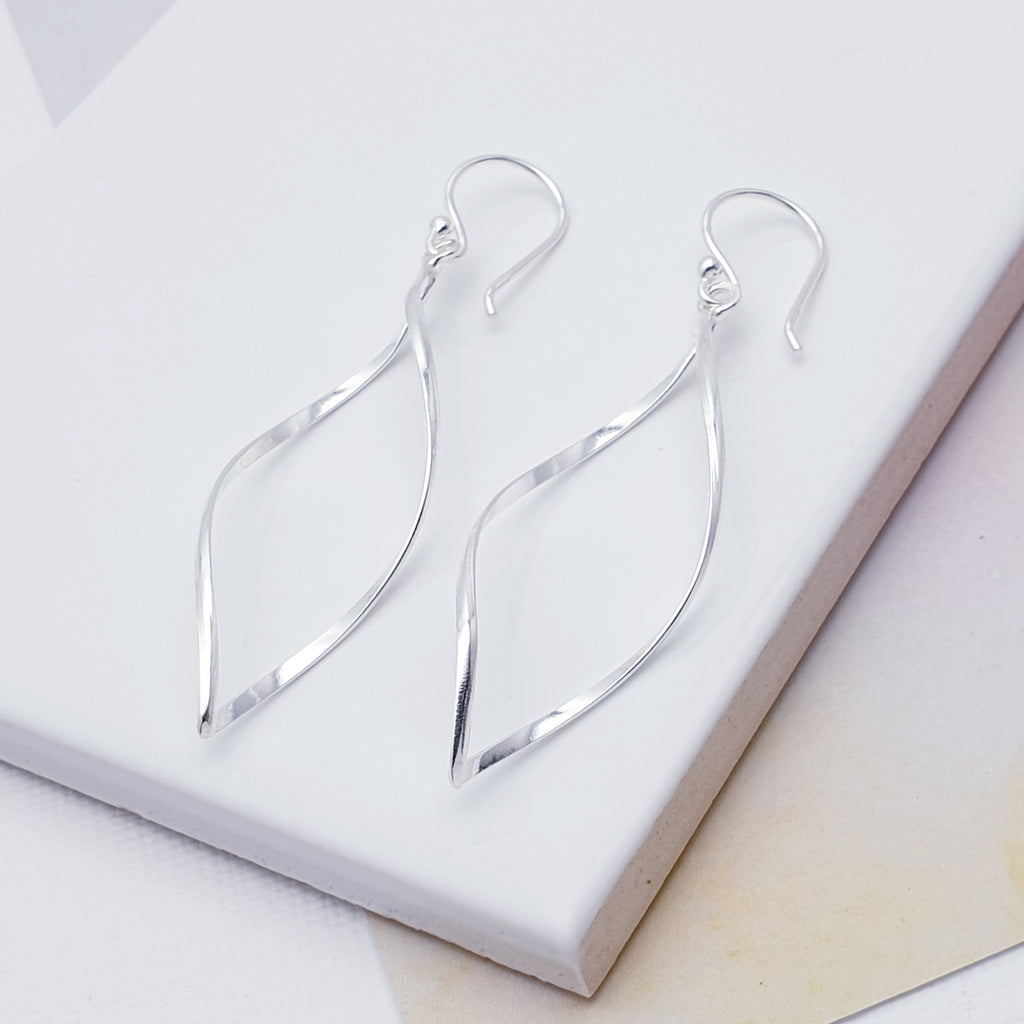 A contemporary design, these earrings feature two long silver twists, giving the impression of movement. These gorgeous earrings will frame the face perfectly adding a touch of sophistication to any outfit.