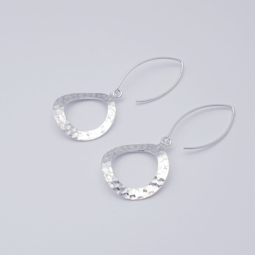 Sterling Silver Hammered Warped Circle Earrings