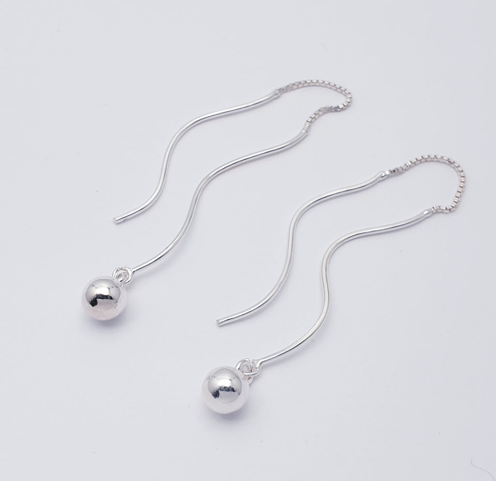 Sterling Silver Wavy Ball Pull Through Earrings