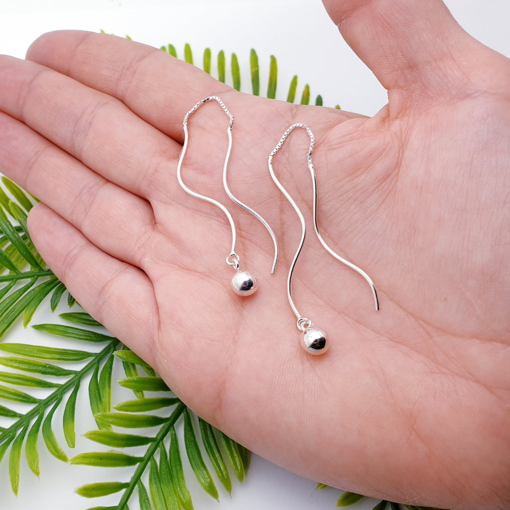 Sterling Silver Wavy Ball Pull Through Earrings