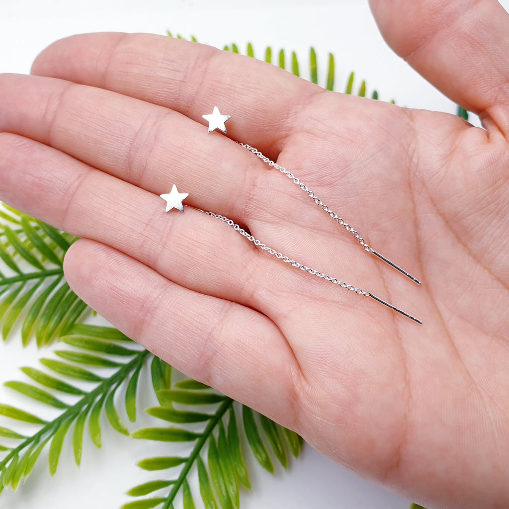 Sterling Silver Flat Star Pull Through Earrings