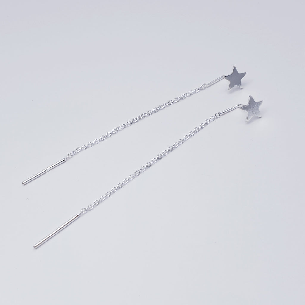 Sterling Silver Flat Star Pull Through Earrings