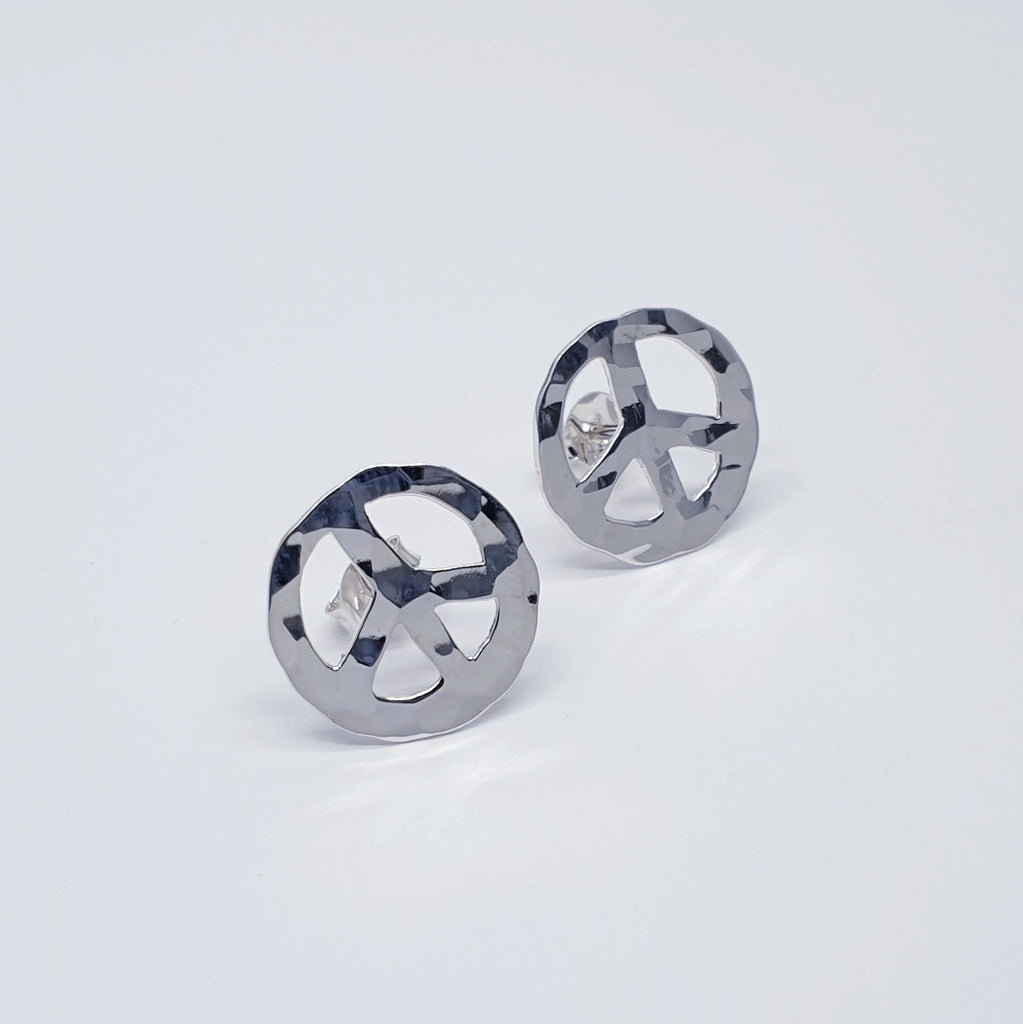 Sterling Silver Hammered Peace Sign Studs