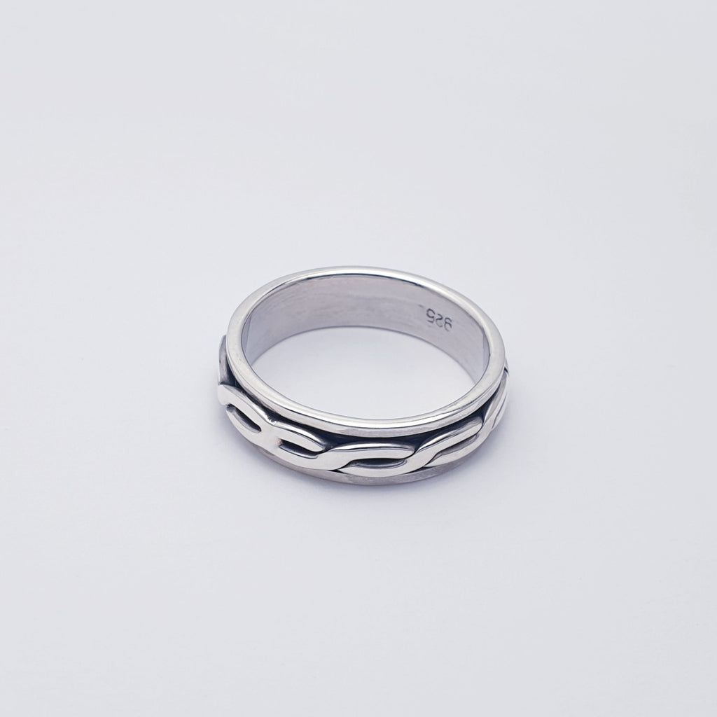 Sterling Silver Unisex Braided Spinner Ring