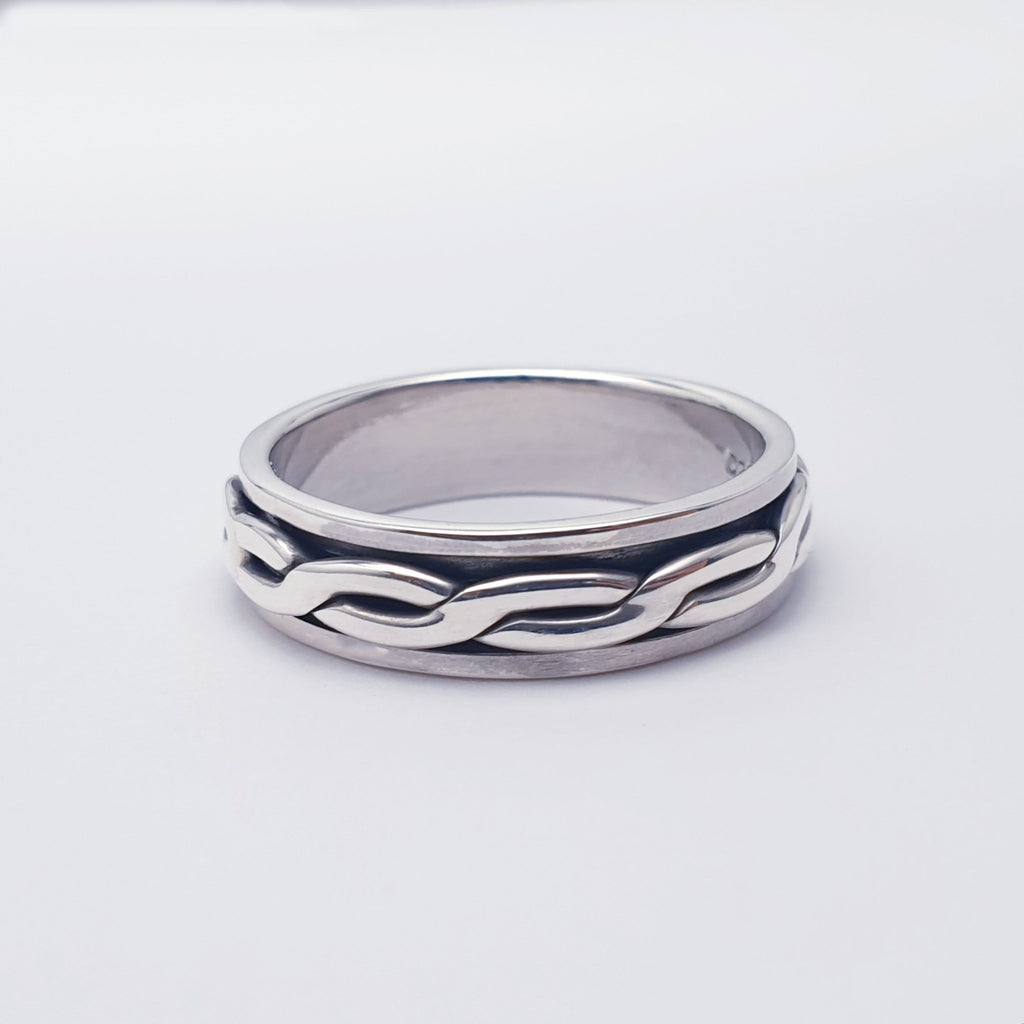 Sterling Silver Unisex Braided Spinner Ring