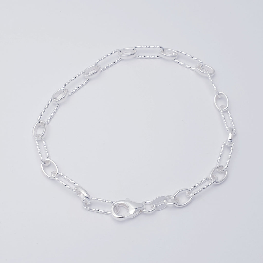 Sterling Silver Hammered and Polished Combo Paperclip Link Bracelet
