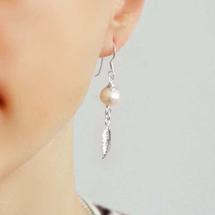 Pearl Sterling Silver Little Feather Earrings