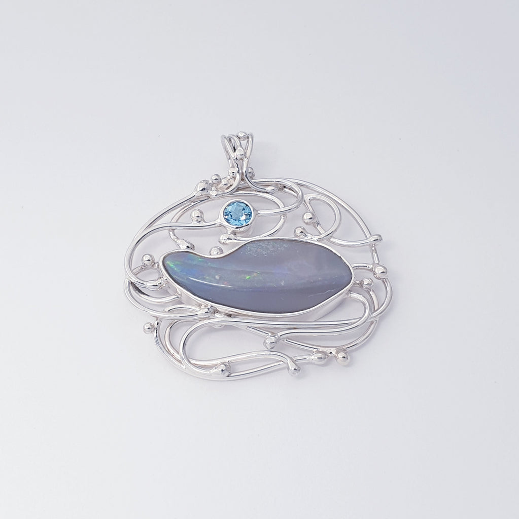 One-off Large Opal Shell and Blue Topaz Sterling Silver Orion Pendant