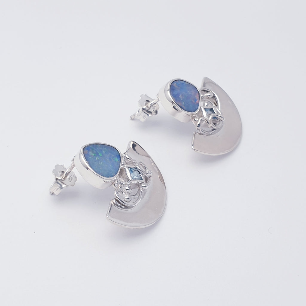 One-Off Opal and Blue Topaz Sterling Silver Hestia Stud Earrings
