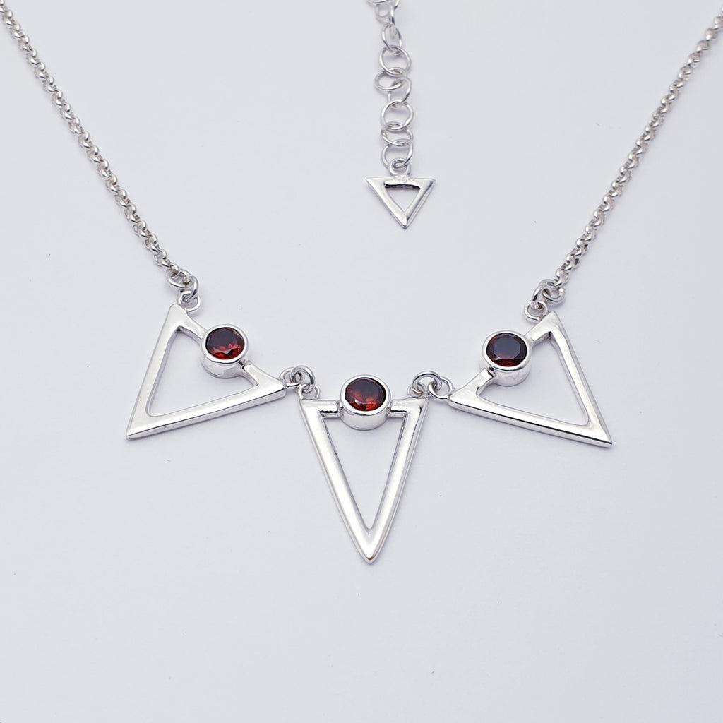 Garnet Sterling Silver Triangle Necklace