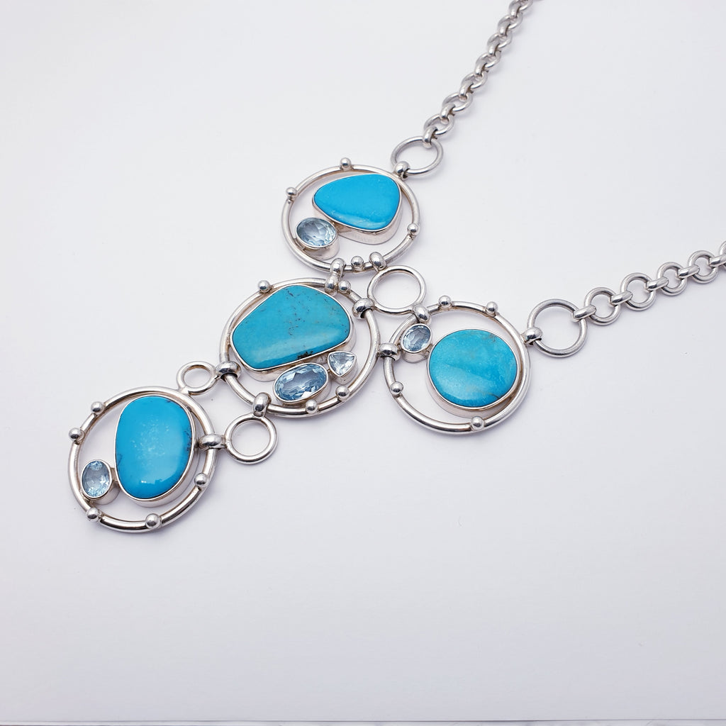 One-off Turquoise and Blue Topaz Sterling Silver Cosmic Necklace - 20"