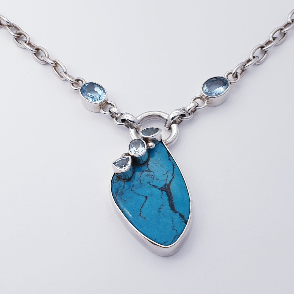 One-off Turquoise and Blue Topaz Sterling Silver Calliope Necklace