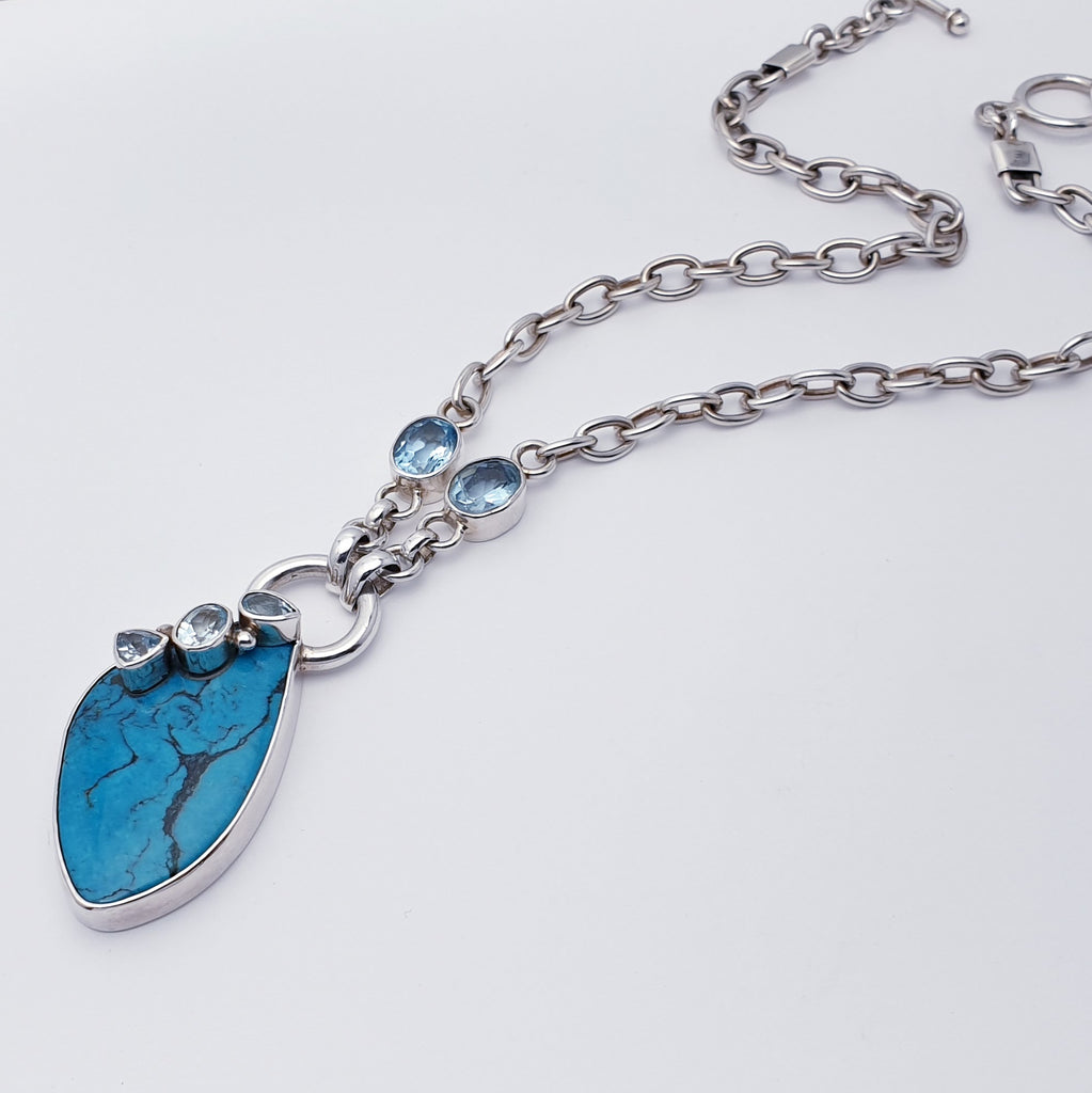One-off Turquoise and Blue Topaz Sterling Silver Calliope Necklace