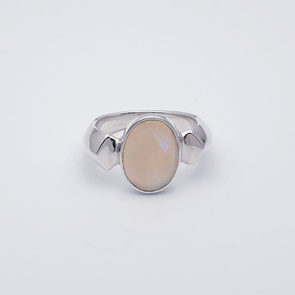 One-off White Opal Sterling Silver Cratus Ring - Size Q