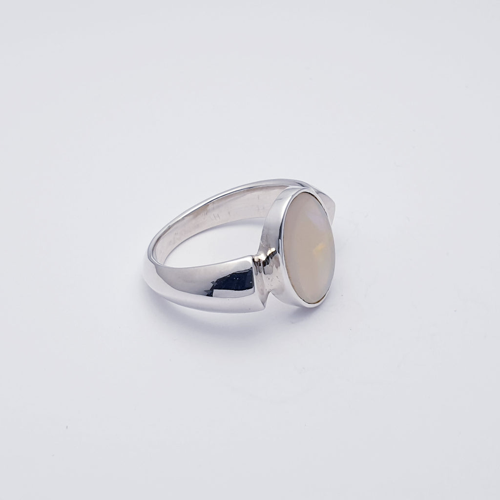 One-off White Opal Sterling Silver Cratus Ring - Size Q