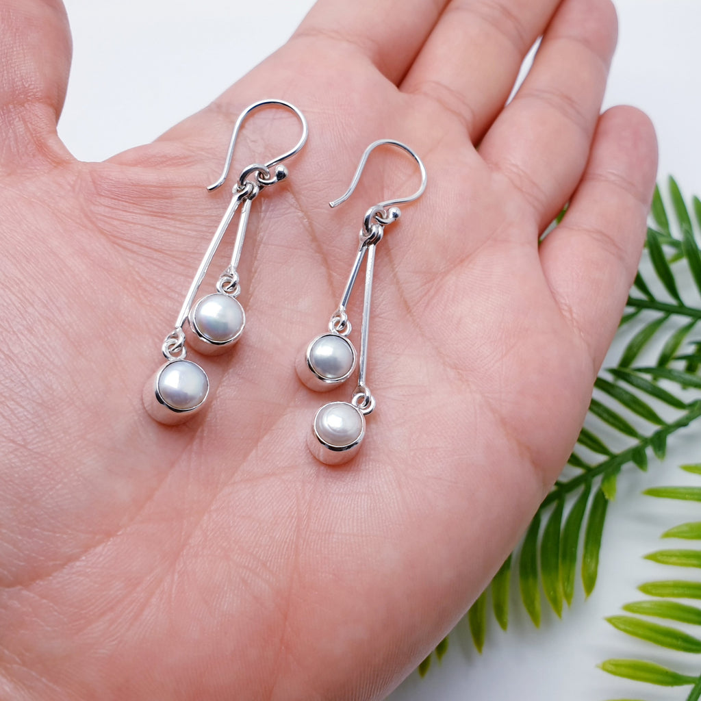 Pearl Sterling Silver Double Drop Earrings