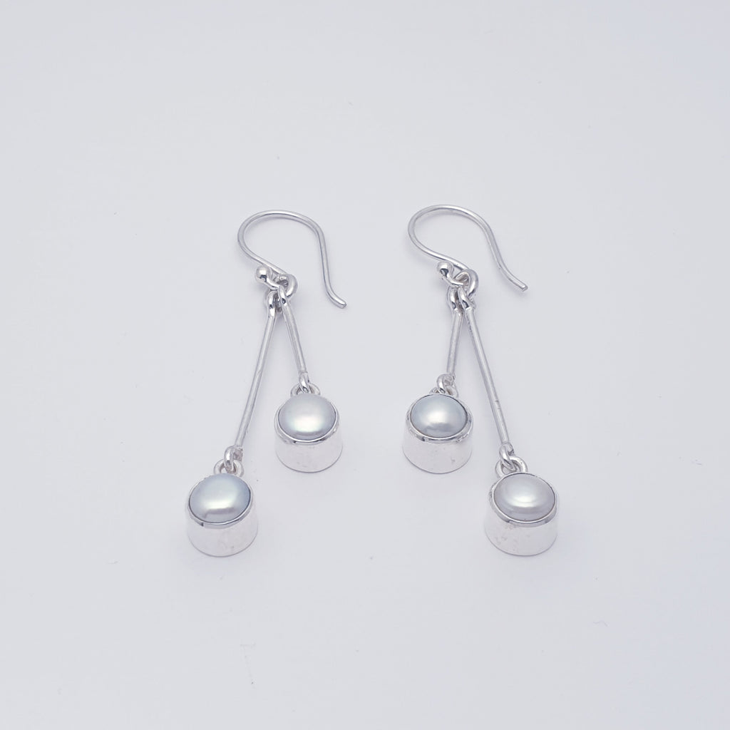 Pearl Sterling Silver Double Drop Earrings