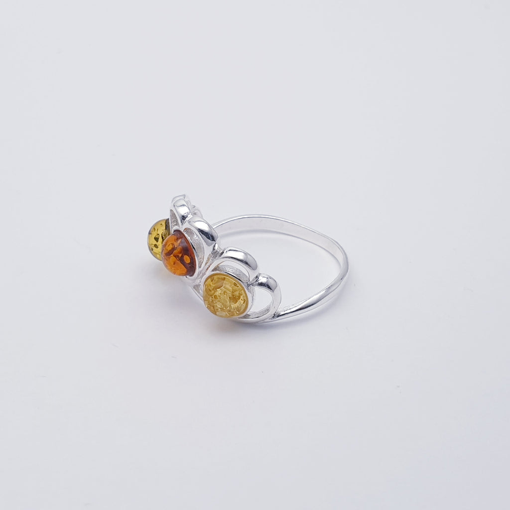 Mixed Amber Sterling Silver Hearts Ring