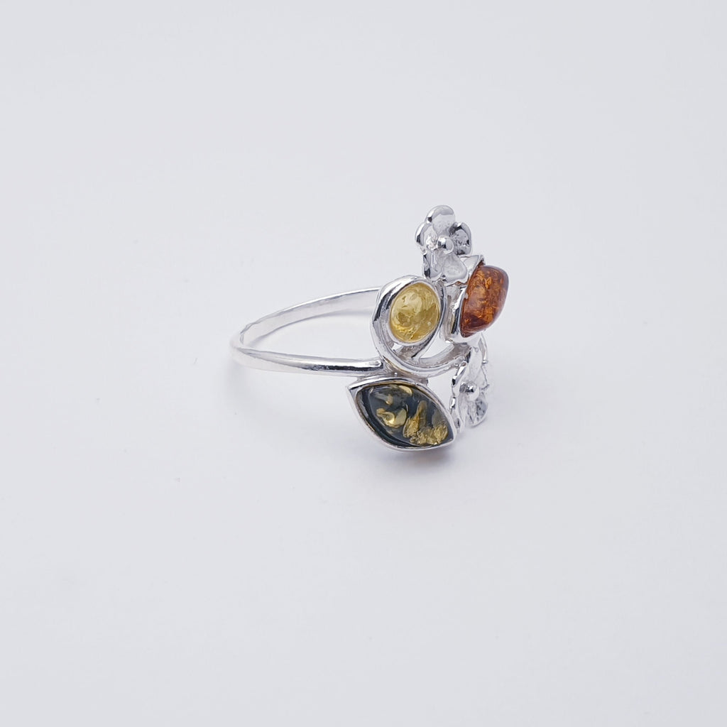 Mixed Amber Sterling Silver Spring Flowers Ring