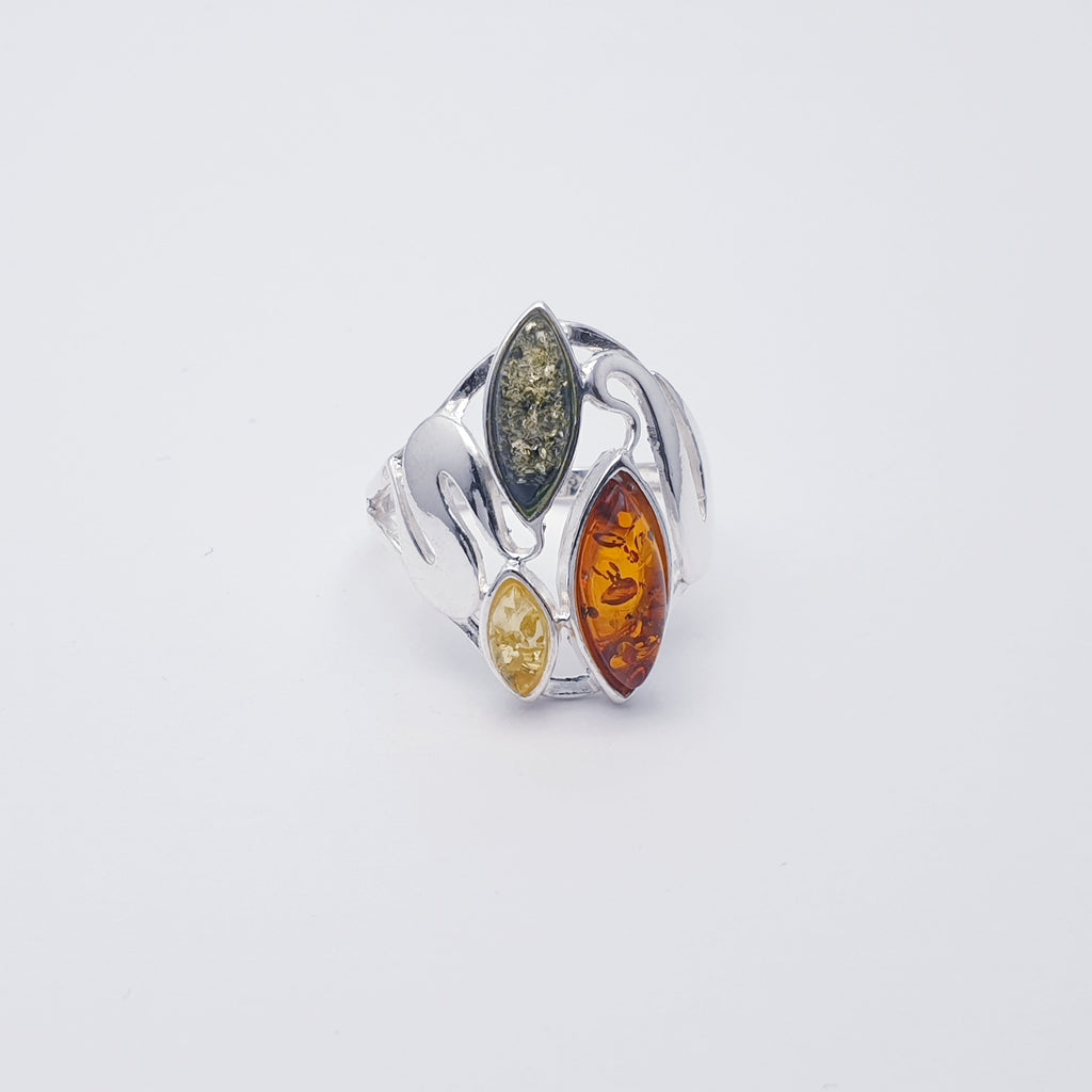 Mixed Amber Sterling Silver Abstract Ring