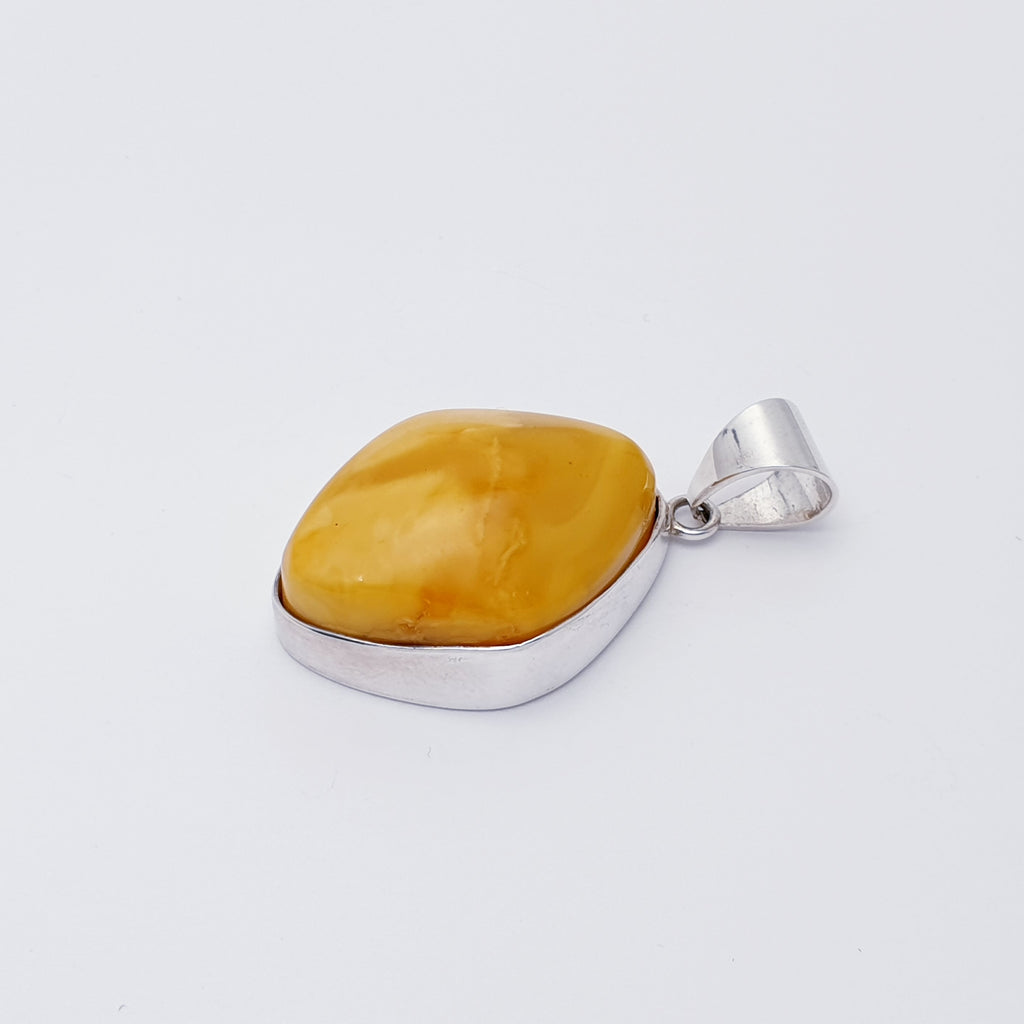 One-Off Honey Amber Sterling Silver Free-Form Pendant