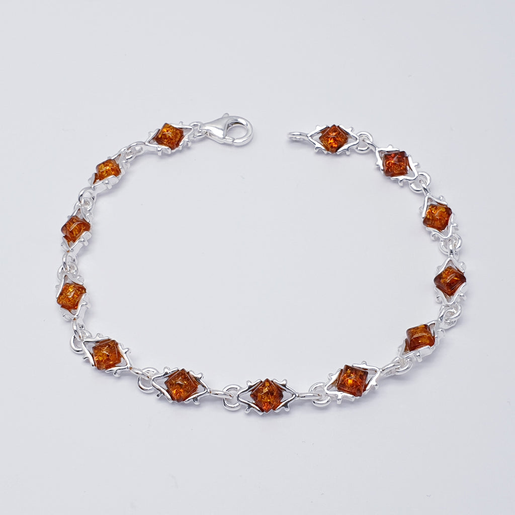 Toffee Amber Sterling Silver Diament Bracelet- 7.5"