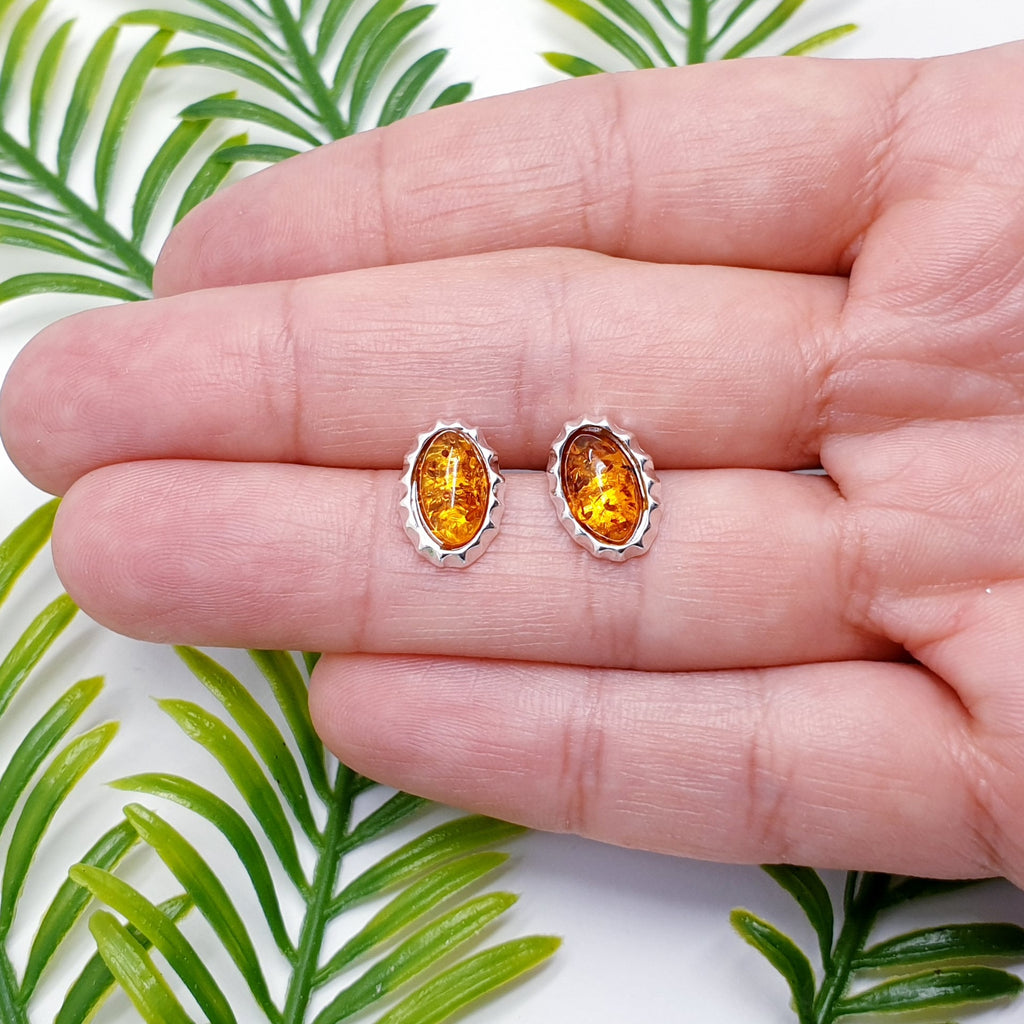Toffee Amber Sterling Silver Crimped Studs