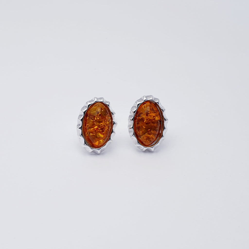 Toffee Amber Sterling Silver Crimped Studs
