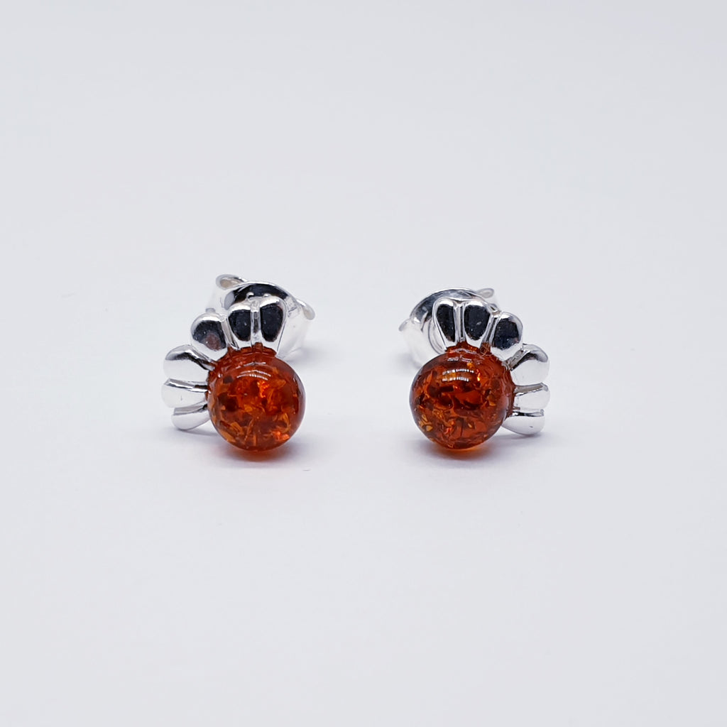 Toffee Amber Sterling Silver Half Daisy Studs