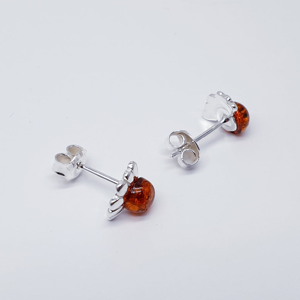 Toffee Amber Sterling Silver Half Daisy Studs