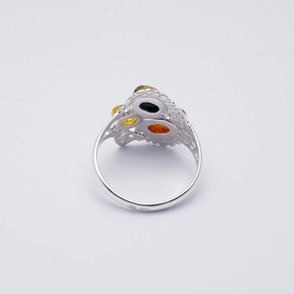 Mixed Amber Sterling Silver Autumn Bloom Ring