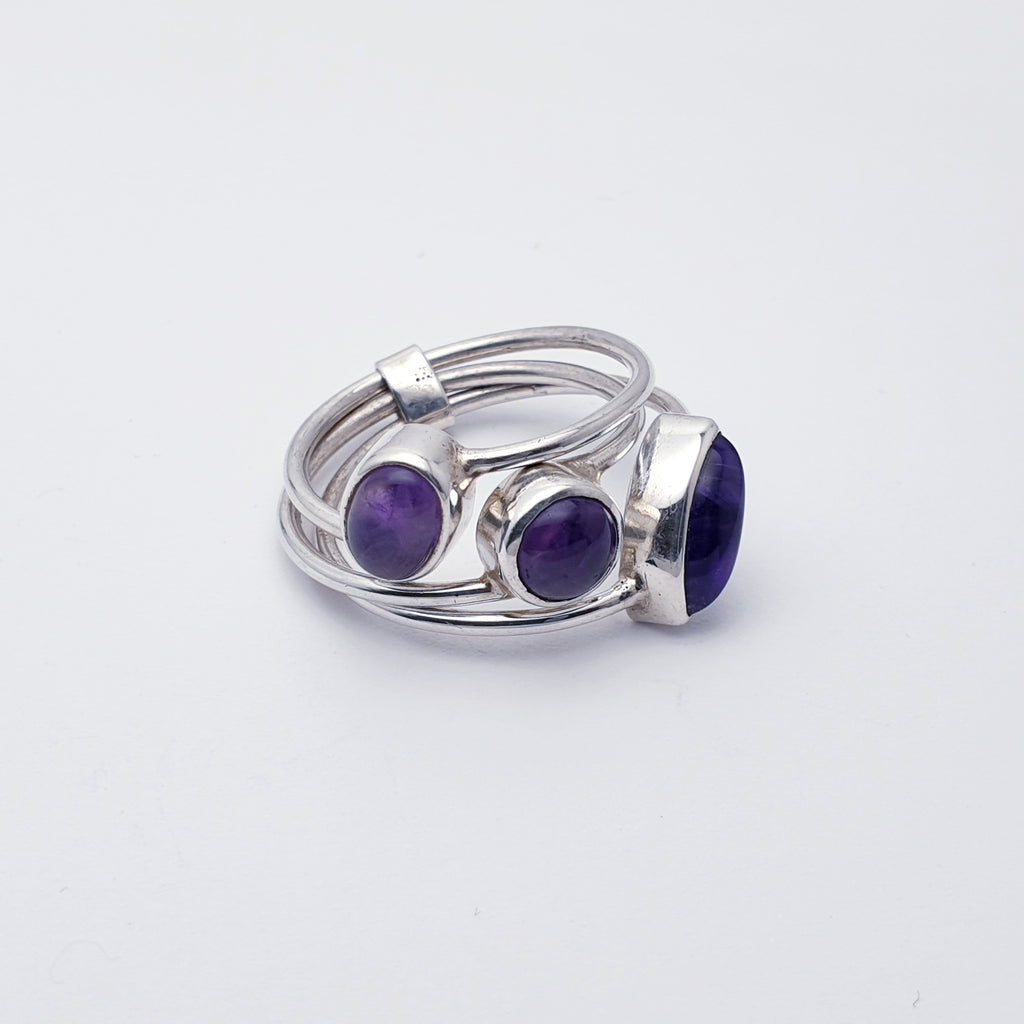 Amethyst Sterling Silver Tripartite Ring